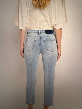 155. Flying Monkey High Rise Crop Straight Jeans Light Blue Denim Jeans with Tag